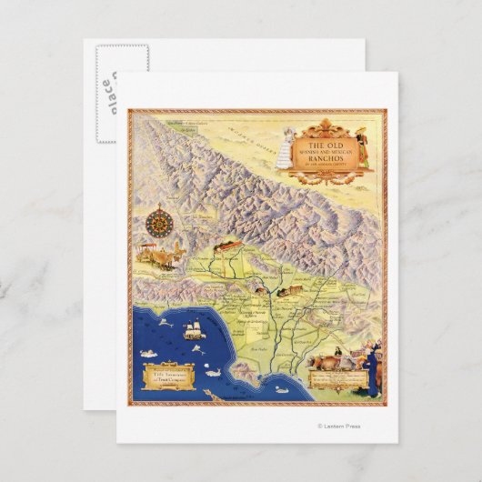 メキシコスペインのランチョスのロサンゼルスの地図 ポストカード (正面/裏面)