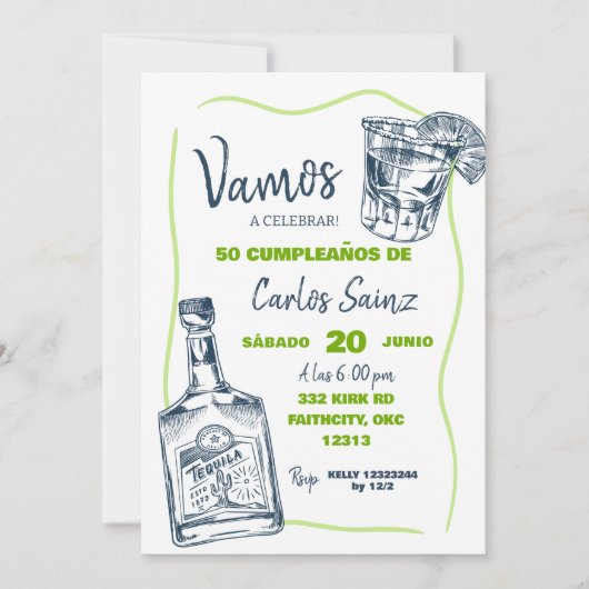 メキシコスペインのンテキーラ男の誕生日パーティー 招待状 (正面)