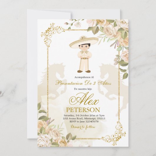 メキシコスペインの金ゴールドチャロ3アーノス招待状 招待状 (正面)