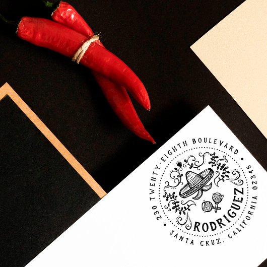 メキシコソンブレロファミリーネームラウンド差出人住所 ラバースタンプ