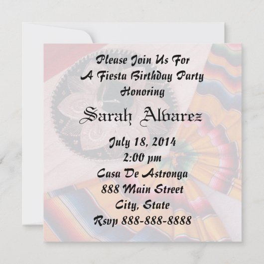 メキシコソンブレロフィエスタパーティの招待状 招待状 (裏面)