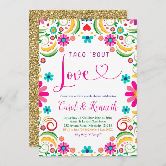 メキシコタコブットラブカップルシャワー招待状 招待状 (正面/裏面)