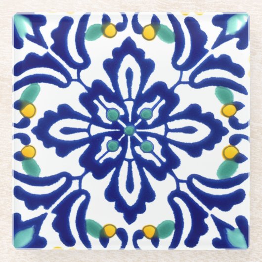 メキシコタラベラテラコッタタイルデザインNo. 10 ガラスコースター (正面)