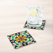 メキシコタラベラテラコッタタイルデザインNo. 6 スクエアペーパーコースター (インサイチュ)