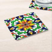メキシコタラベラテラコッタタイルデザインNo. 6 スクエアペーパーコースター (アングル)