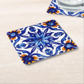 メキシコタラベラテラコッタタイルデザインNo. 8 スクエアペーパーコースター (アングル)