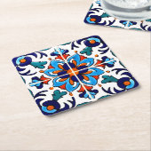 メキシコタラベラテラコッタタイルデザインNo. 9 スクエアペーパーコースター (アングル)