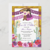 メキシコツイン誕生日パープルサボテンフローラ 招待状 (正面)