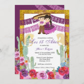 メキシコツイン誕生日パープルサボテンフローラ 招待状 (正面/裏面)