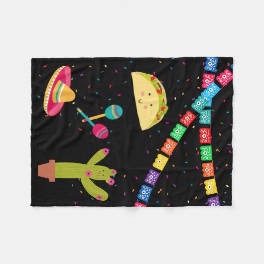 メキシコテーマかわいいカラフル夏のパーティー フリースブランケット (正面(横))
