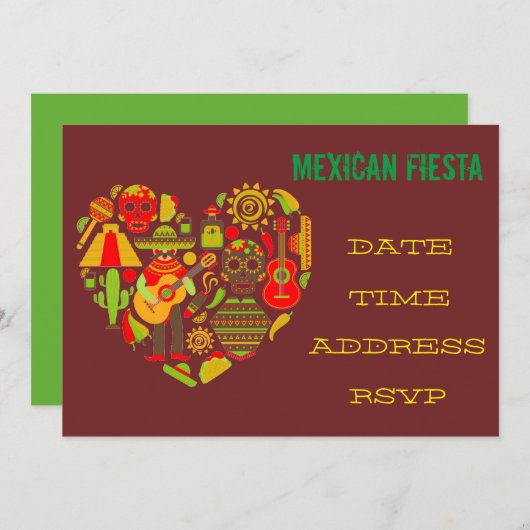 メキシコテーマのパーティーのフェスタのマリアッチ 招待状 (正面/裏面)