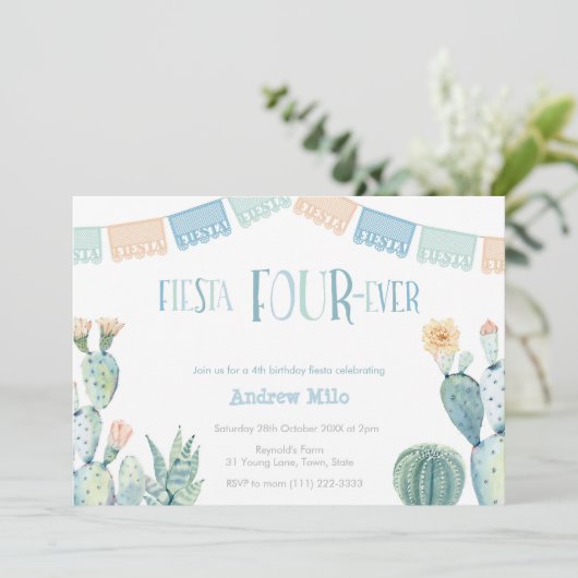 メキシコテーマフィエスタFOURever男の子4th誕生日 招待状 (スタンド正面)