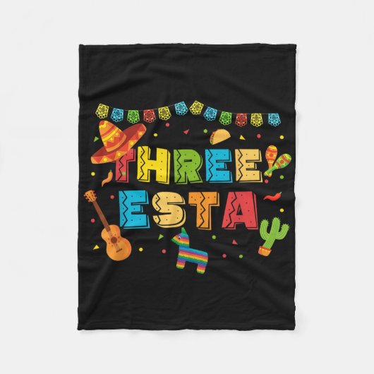 メキシコテーマ3歳の誕生日3歳の子供3 E フリースブランケット (正面)