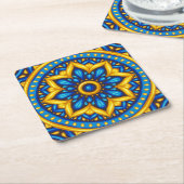 メキシコデザインブルーとイエロー スクエアペーパーコースター (アングル)