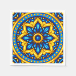 メキシコデザインブルーとイエロー スタンダードカクテルナプキン