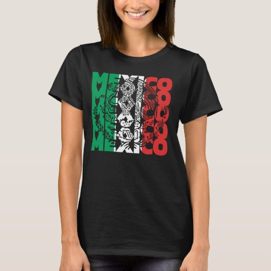 メキシコトライカラー国旗デザインアートワークイーグル Tシャツ (正面)