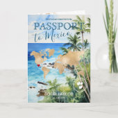 メキシコトロピカルパームツリー誕生日パスポートマップ 招待状 (正面)