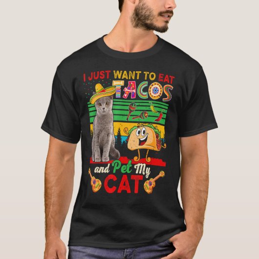 メキシコネコTシャツ タコスが食べたい ネコを撫でたい Tシャツ (正面)
