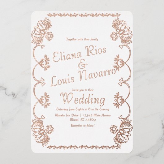 メキシコパペルピカドフォーク結婚ズプレス  箔招待状 (正面)