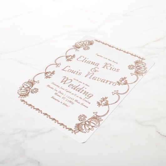 メキシコパペルピカドフォーク結婚ズプレス  箔招待状 (回転した状態)