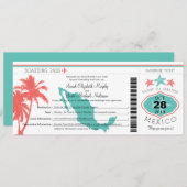 メキシコパームツリーヒトデ結婚ィッシュ搭乗券 招待状 (正面/裏面)