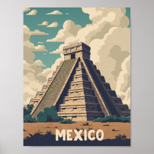 メキシコピラミッドヴィンテージ有名な旅行プレイス ポスター