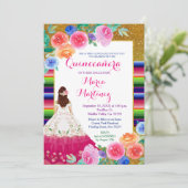 メキシコピンクガール金ゴールドキンセニェラ誕生日 招待状 (スタンド正面)