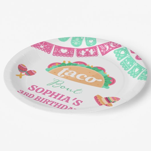 メキシコピンクタコブクフィエスタ誕生日紙プレート ペーパープレート (アングル)