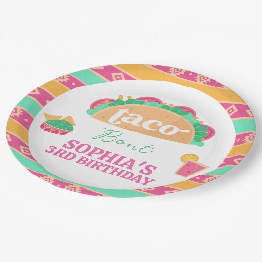 メキシコピンクフィエスタタコブト誕生日紙プレート ペーパープレート (アングル)