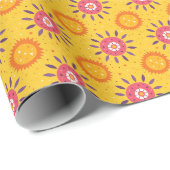 メキシコピンク黄色ひまわり花花の花柄 ラッピングペーパー (ロールコーナー)