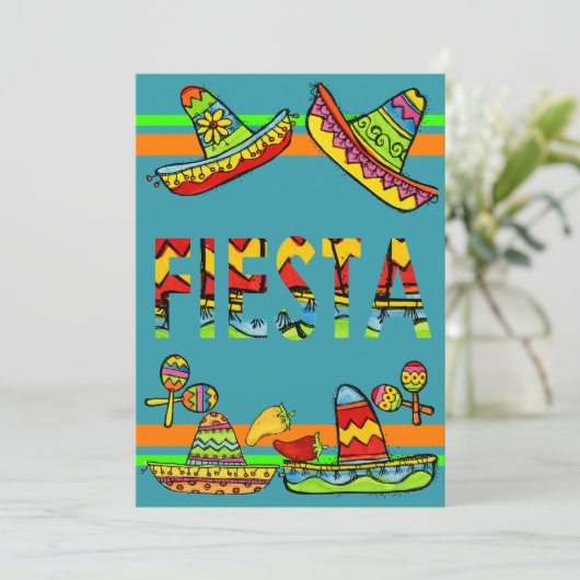 メキシコフィエスタシンコデマヨ招待状ティール(緑がかった色) 招待状 (スタンド正面)