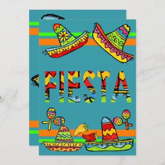 メキシコフィエスタシンコデマヨ招待状ティール(緑がかった色) 招待状 (正面/裏面)