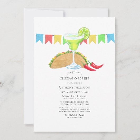 メキシコフィエスタタコお祝い・オブ・ライフ 招待状 (正面)