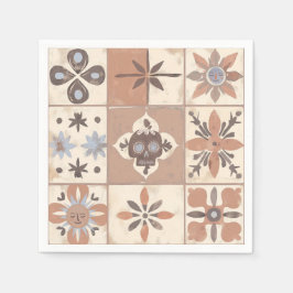 メキシコフィエスタタラベラタイルニュートラルスカル日 スタンダードカクテルナプキン