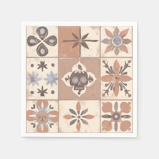 メキシコフィエスタタラベラタイルニュートラルスカル日 スタンダードカクテルナプキン (正面)