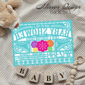 メキシコフィエスタパペルピカド国旗のティール（緑がかった色）ベビーシャワー 招待状