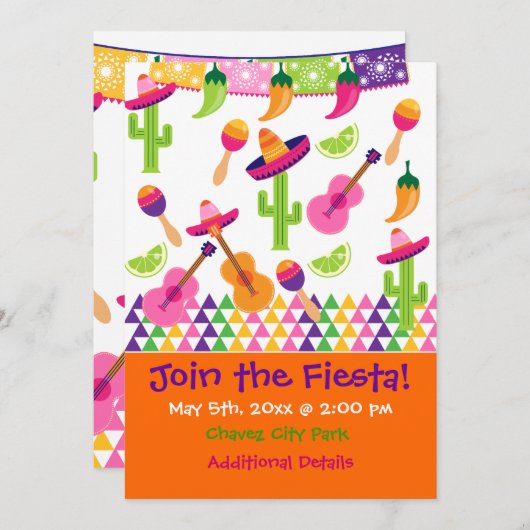 メキシコフィエスタパーティーソンブレロサグアロ招待状 招待状 (正面/裏面)