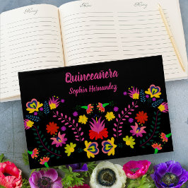 メキシコフィエスタパーティーフローラル quinceanera ブラック ゲストブック
