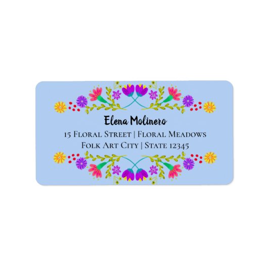 メキシコフィエスタフォークアートフラワーズライトブルーアドレス ラベル (正面)
