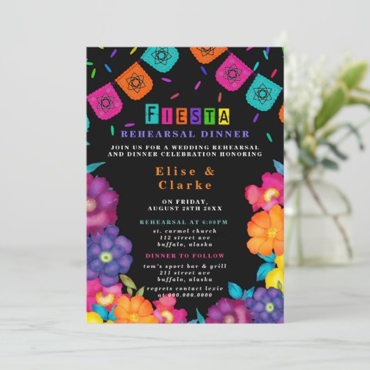 メキシコフィエスタヴィヴィヴィッド花模様リハーサルディナー 招待状 (スタンド正面)