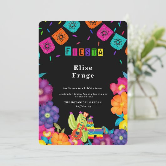 メキシコフィエスタヴィヴィヴィヴィッド花模様ブライダルシャワー 招待状 (スタンド正面)