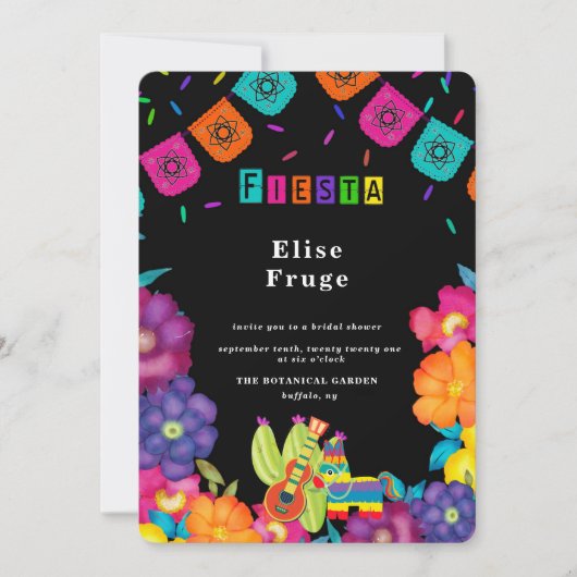 メキシコフィエスタヴィヴィヴィヴィッド花模様ブライダルシャワー 招待状 (正面)