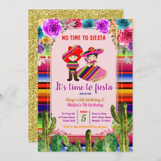 メキシコフィエスタ兄弟姉妹誕生日招待状 招待状 (正面/裏面)