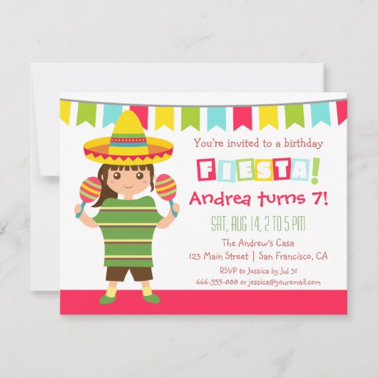 メキシコフィエスタ子供の誕生日パーティー 招待状 (正面)