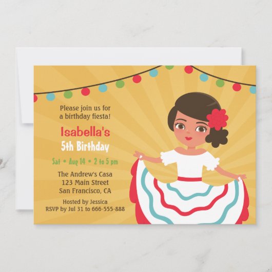 メキシコフィエスタ かわいいヒスパニック系女子 誕生日パーティー 招待状 (正面)