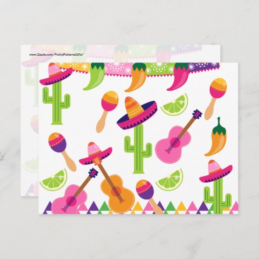 メキシコフェスタのパーティーのソンブレロのサグアロのライムのコショウ インビテーションポストカード (正面/裏面)