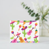 メキシコフェスタのパーティーのソンブレロのサグアロのライムのコショウ インビテーションポストカード (スタンド正面)