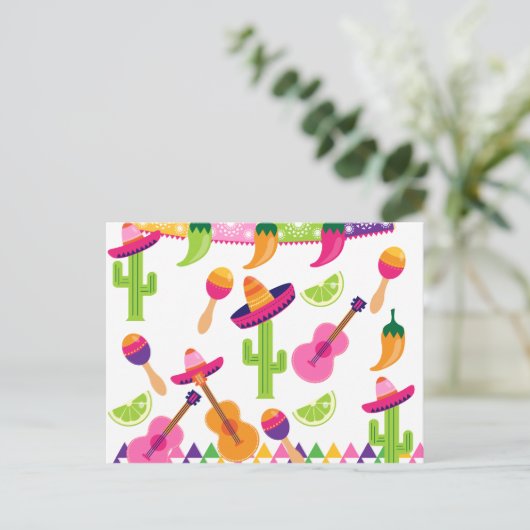 メキシコフェスタのパーティーのソンブレロのサグアロのライムのコショウ インビテーションポストカード (スタンド正面)