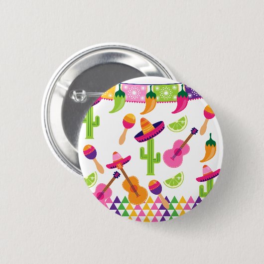 メキシコフェスタのパーティーのソンブレロのサグアロのライムのコショウ 缶バッジ (正面&裏面)
