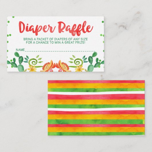 メキシコフェスタのベビーシャワーのおむつのラッフル エンクロージャーカード (正面/裏面)
